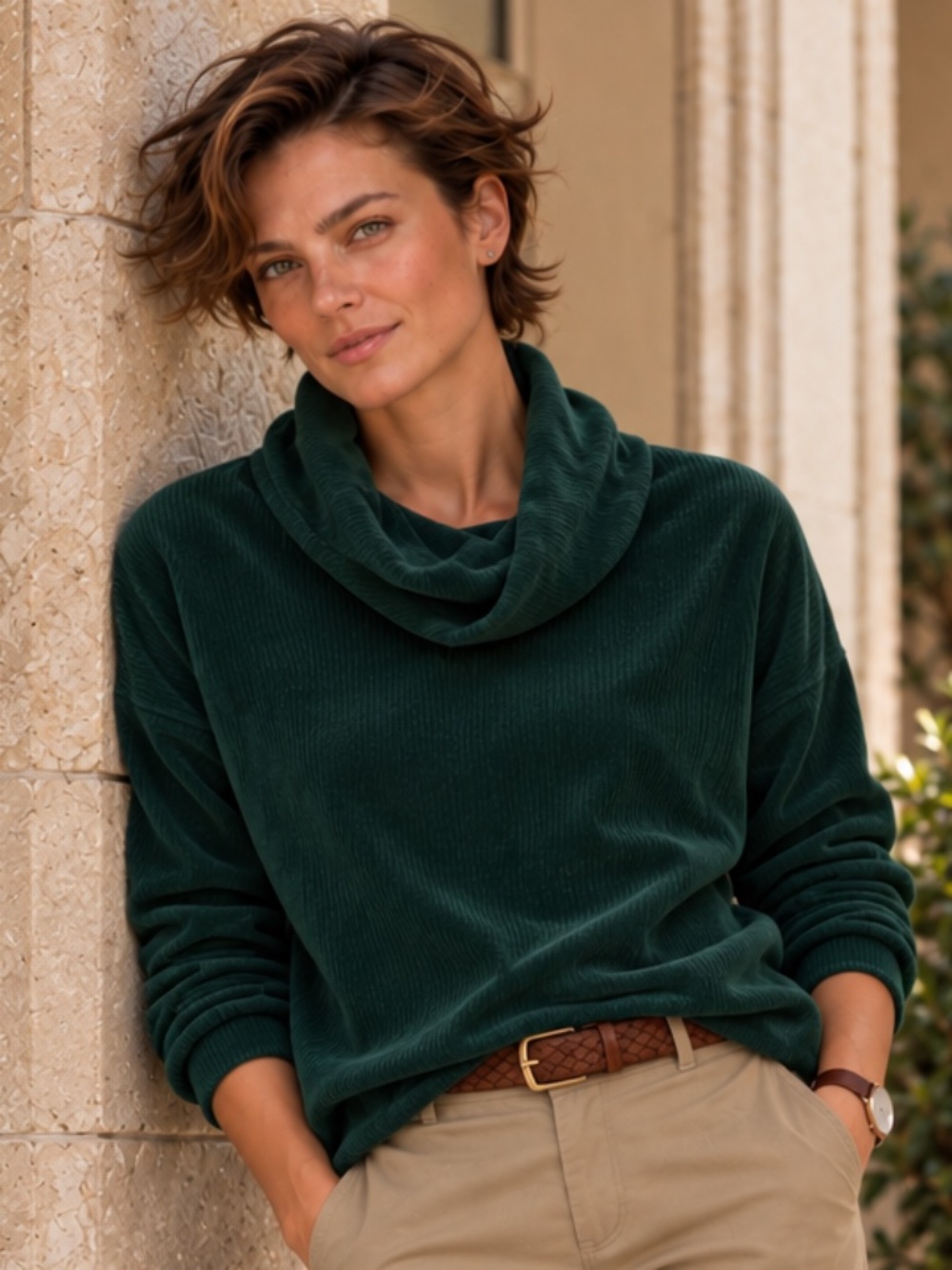 Forest Green Corduroy Cowlneck